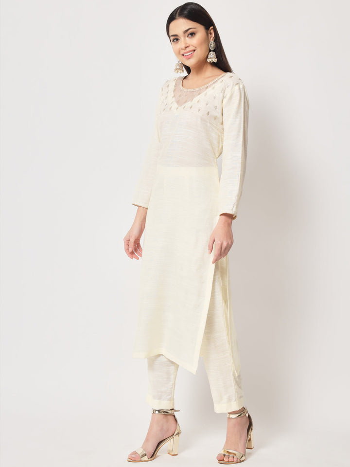 anokherang Combos Glowing Ivory Straight Kurti with Straight Pants