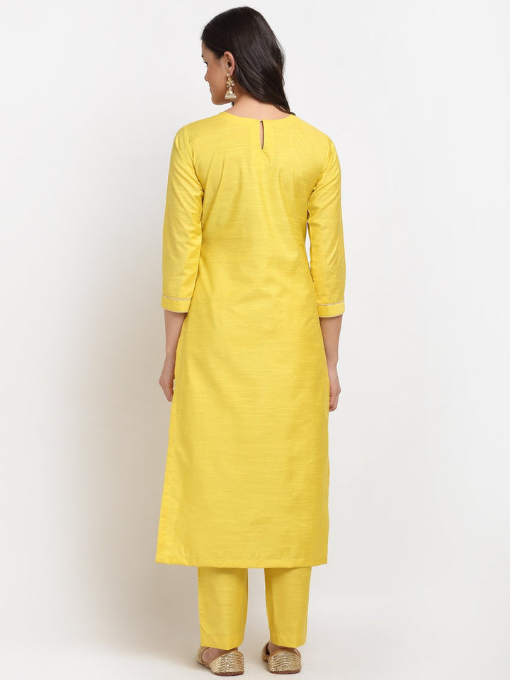 anokherang Combos Glowing Yellow Sequined Yoke Straight kurti with Pants