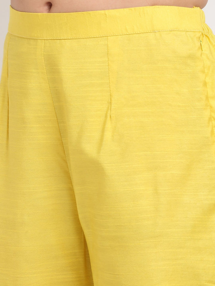 anokherang Combos Glowing Yellow Sequined Yoke Straight kurti with Pants and Sequin Dupatta