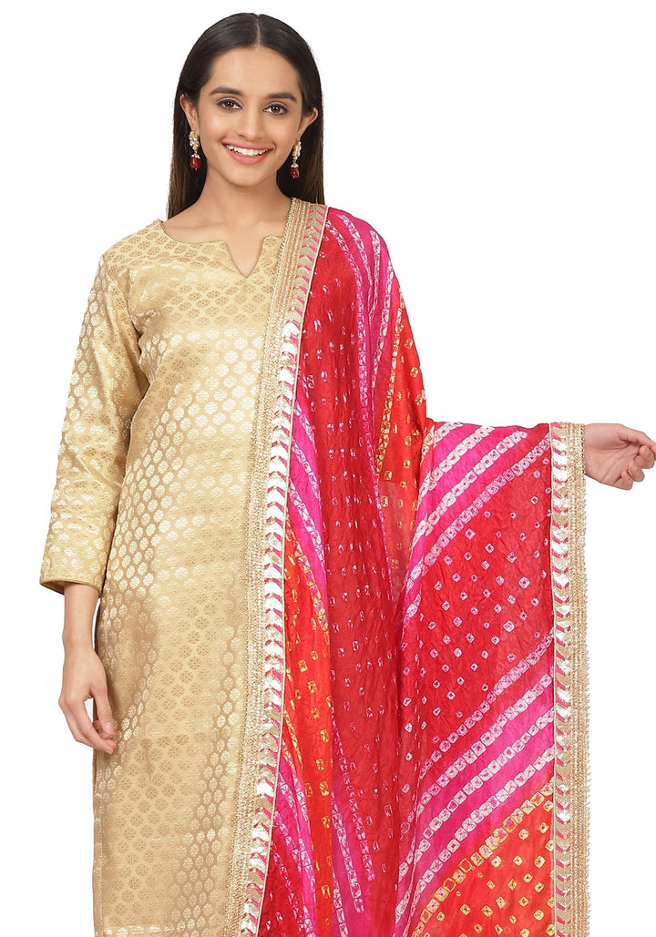 anokherang Combos Gold Brocade Straight Kurti with Straight Pants and Bandhani Dupatta