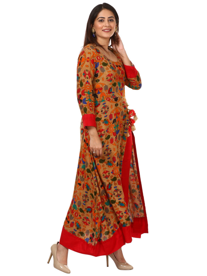 anokherang Combos Gold Floral Side Slit Printed Kurti with Straight Pants