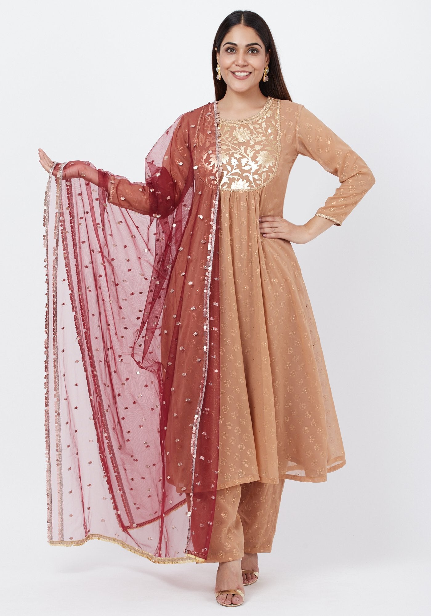 Babyhug Woven Sleeveless Floral Embroidered Kurti with Foil Printed Palazzo & Sequenced Dupatta -Fuschia main image 1