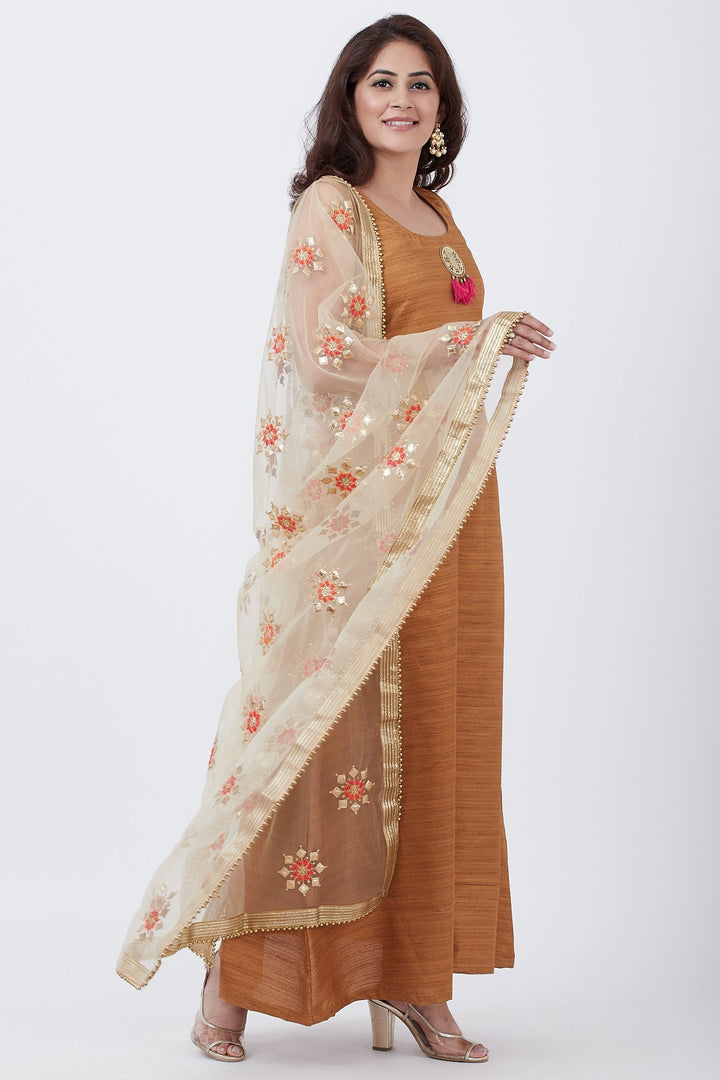 anokherang Combos Gold Kundan A-Line Floorlength with Golden Gotta Embroidered Dupatta