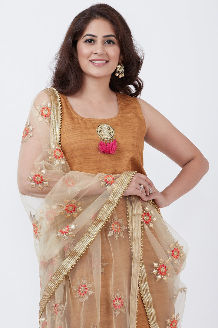 anokherang Combos Gold Kundan A-Line Floorlength with Golden Gotta Embroidered Dupatta