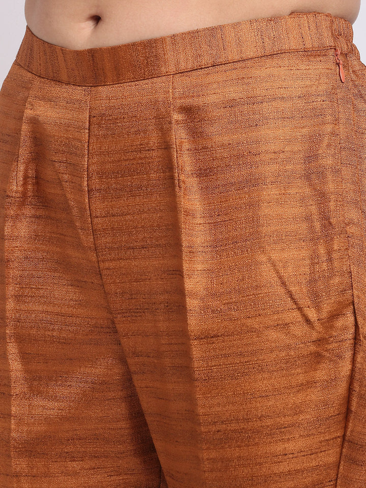anokherang Combos Gold Kundan Silk Kurti with Straight Pants and Red Banarsi Dupatta