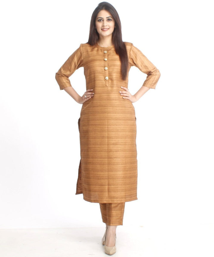 anokherang Combos Gold Kundan Silk Kurti with Straight Pants and Red Thread and Sequenced Dupatta