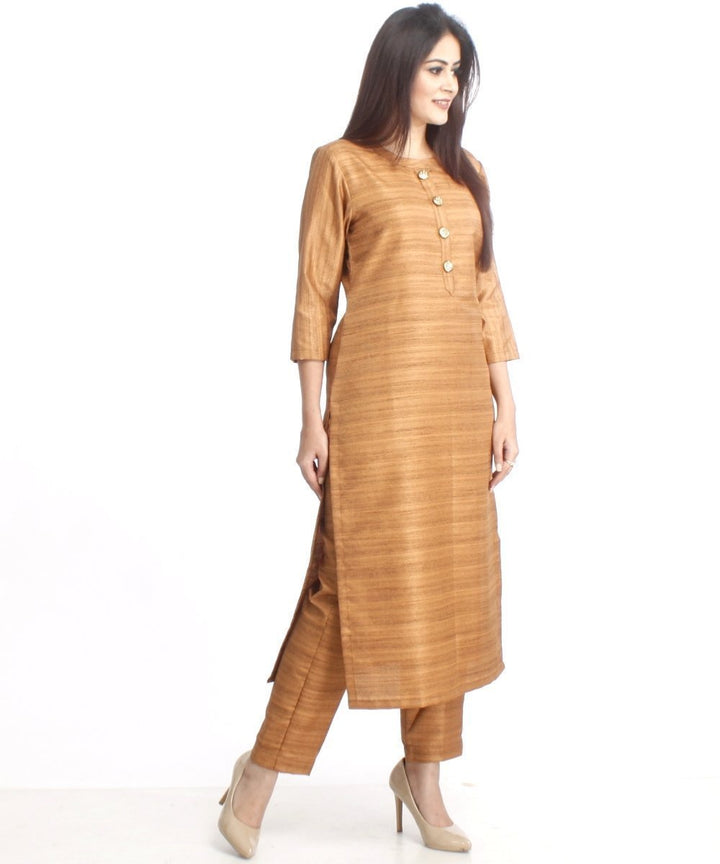 anokherang Combos Gold Kundan Silk Kurti with Straight Pants and Red Thread and Sequenced Dupatta