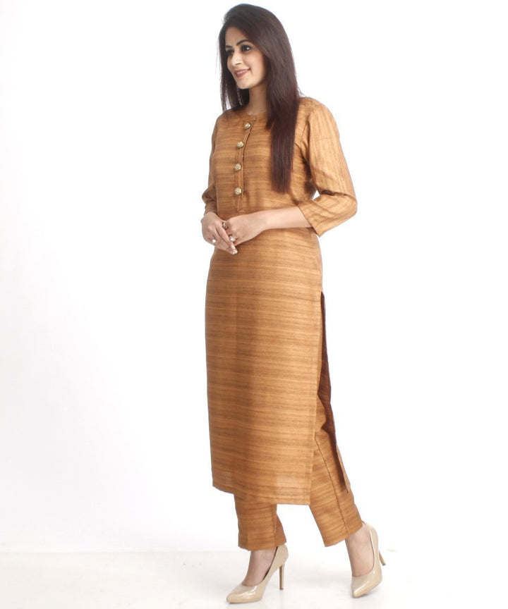 anokherang Combos Gold Kundan Silk Kurti with Straight Pants and Red Thread and Sequenced Dupatta
