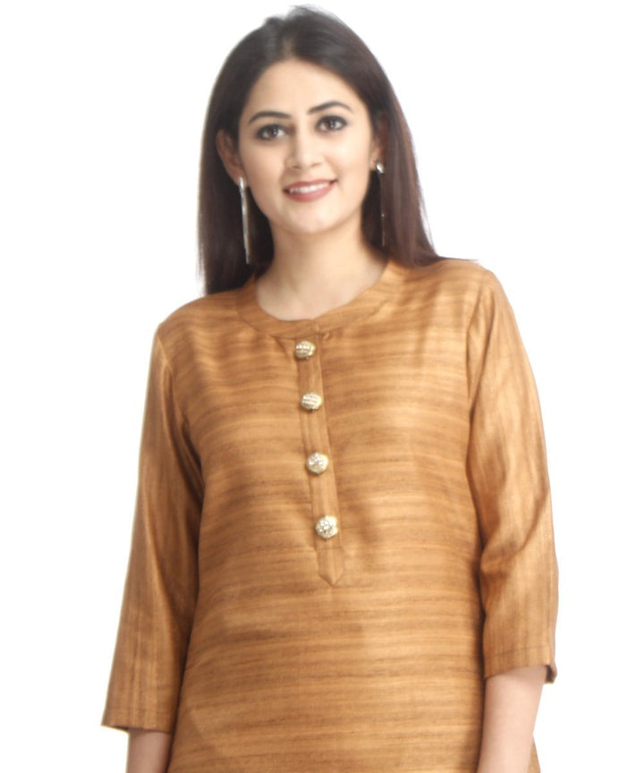 anokherang Combos Gold Kundan Silk Kurti with Straight Pants and Red Thread and Sequenced Dupatta
