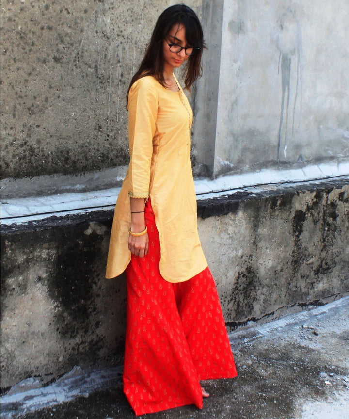 anokherang Combos Gold Mangalam Short Kurti with Red Sharara