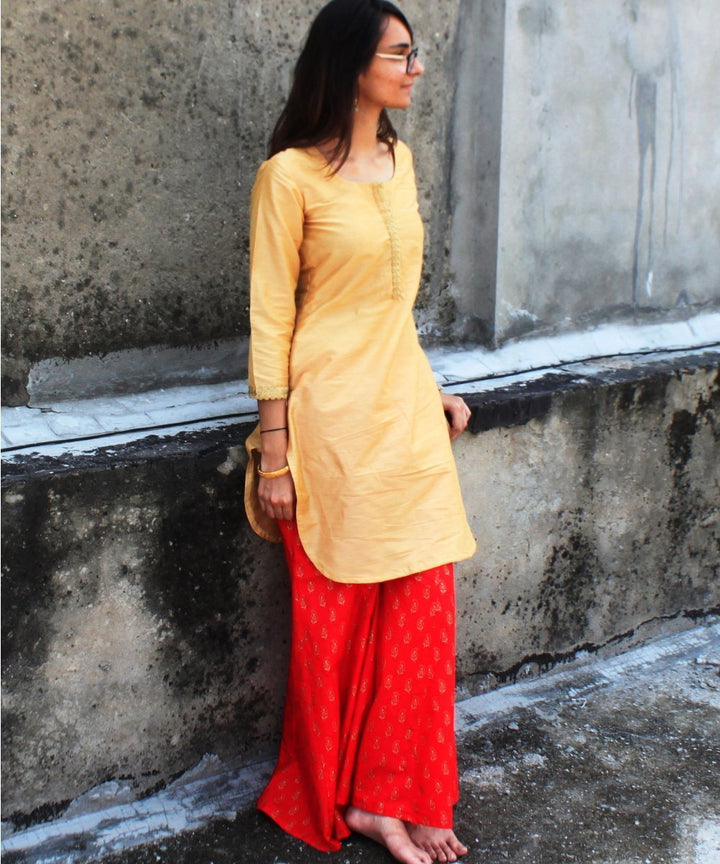 anokherang Combos Gold Mangalam Short Kurti with Red Sharara