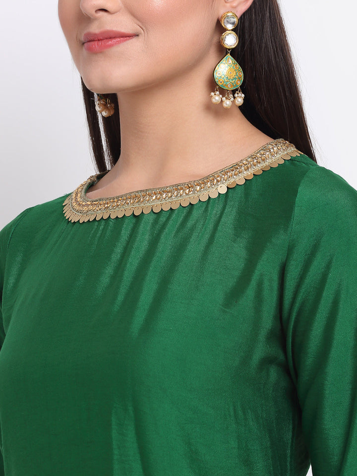 anokherang Combos Gorgeous Green Straight Kurti with Bandhani Palazzo and Bandhani Sequin Dupatta