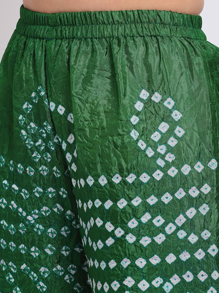 anokherang Combos Gorgeous Green Straight Kurti with Bandhani Palazzo and Bandhani Sequin Dupatta