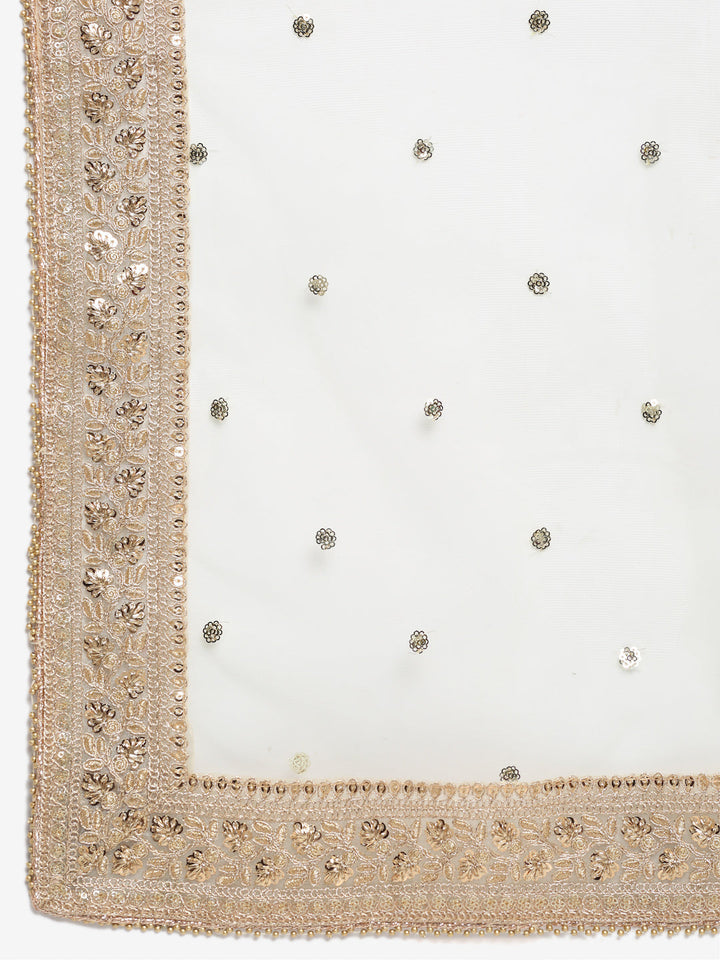 anokherang Combos Graceful Green Banarasi sleeve kurti with Straight Pants and Net Sequins Dupatta
