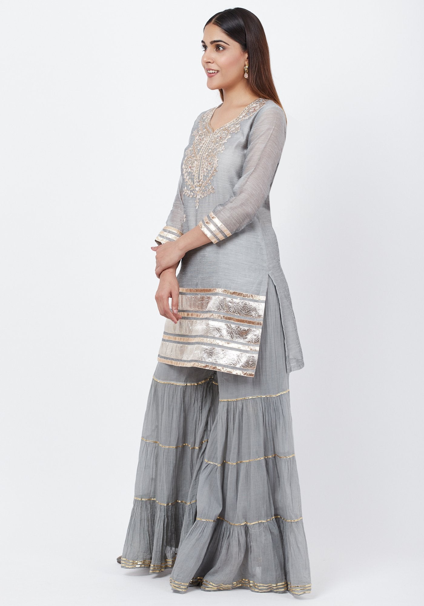 Mehendi Green Flared Kurta Sharara Set with Gotta Patti Work