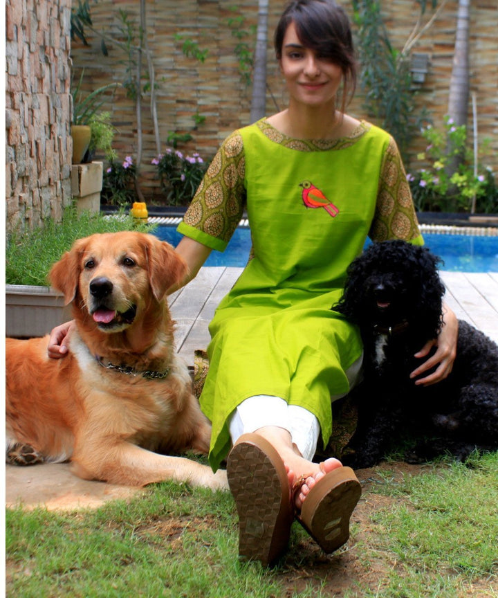 anokherang Combos Green Bird Straight Kurti with Pants