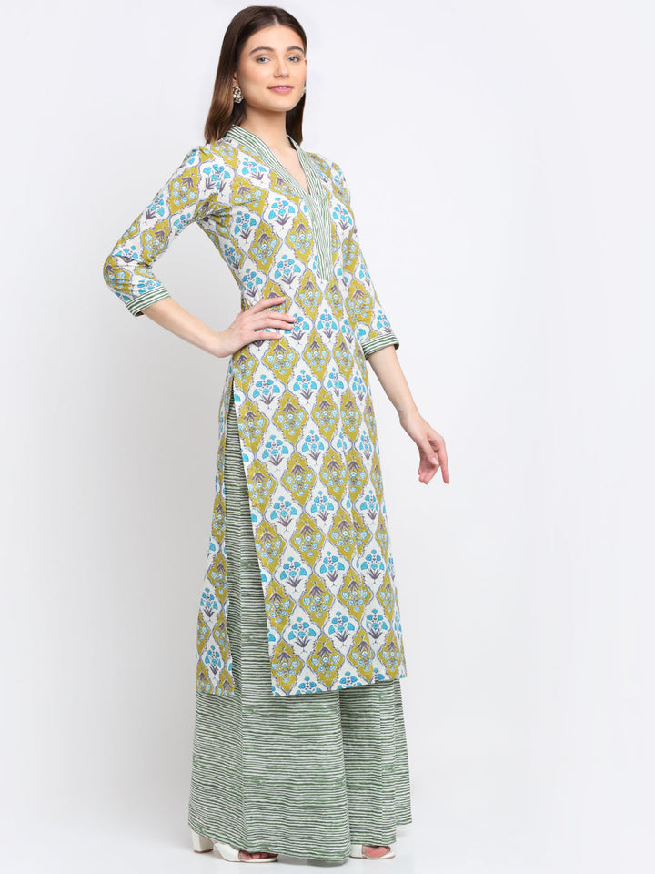 anokherang Combos Green Blue Mughal Hues Kurti