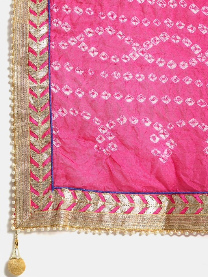 anokherang Combos Green Floor Length Kurti with Pink Bandhani Dupatta