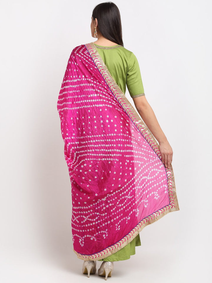 anokherang Combos Green Floor Length Kurti with Pink Bandhani Dupatta
