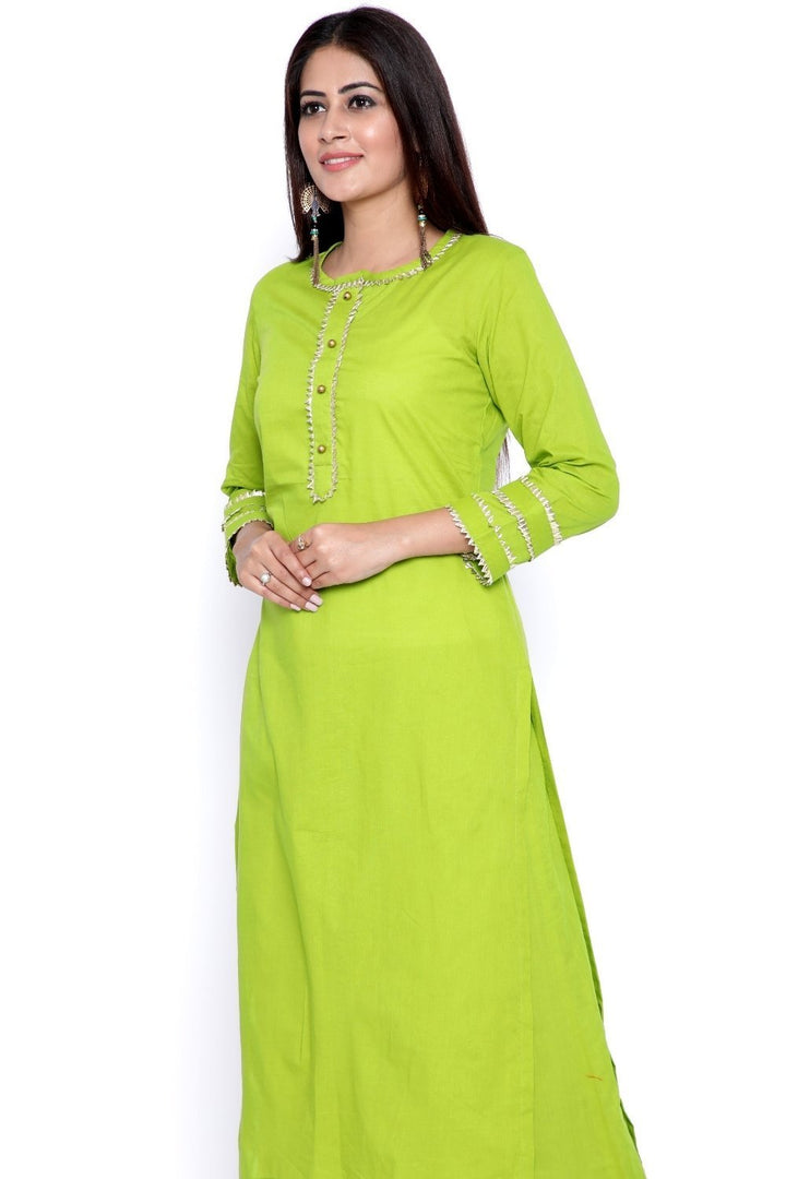 anokherang Combos Green Gota Work Kurti with Flared Palazzo