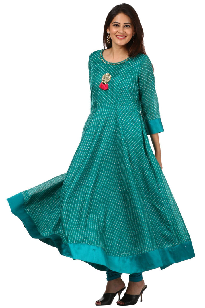 anokherang Combos Green Kota Floor Length Kurti and Leggings