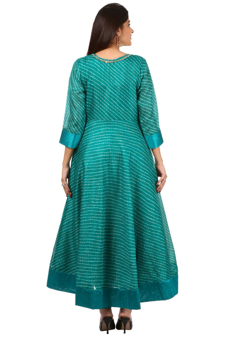 anokherang Combos Green Kota Floor Length Kurti and Leggings with Pink Chanderi Banarsi Dupatta