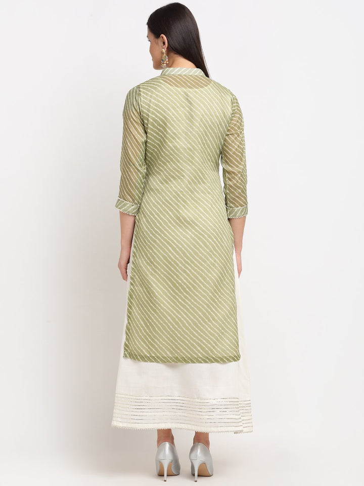 anokherang Combos Green Kota Leheriya Layered Floor Length Kurti