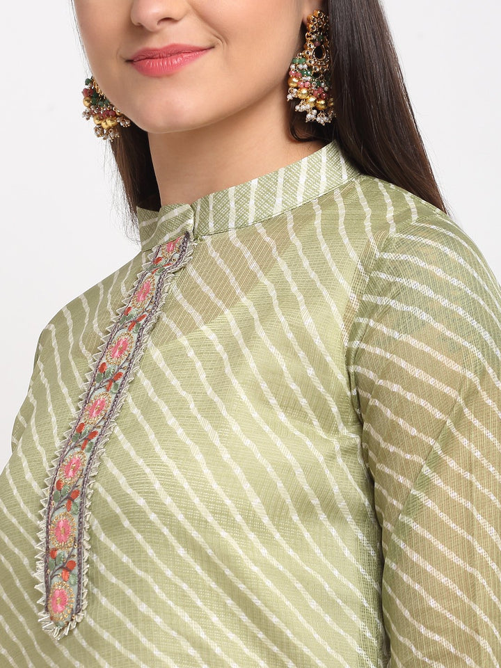 anokherang Combos Green Kota Leheriya Layered Floor Length Kurti