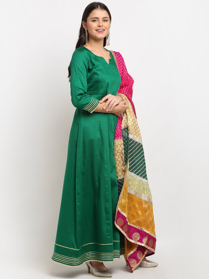 anokherang Combos Green Love Gota Embroidered Floor length with Designer Dupatta