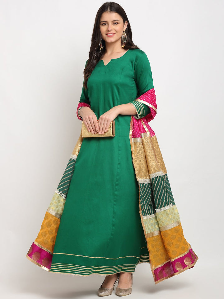 anokherang Combos Green Love Gota Embroidered Floor length with Designer Dupatta