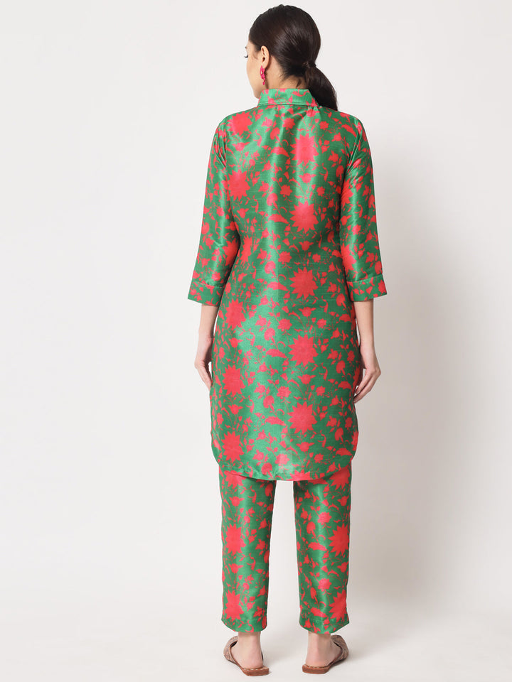anokherang Combos Green Pink Collared Co-ord Set