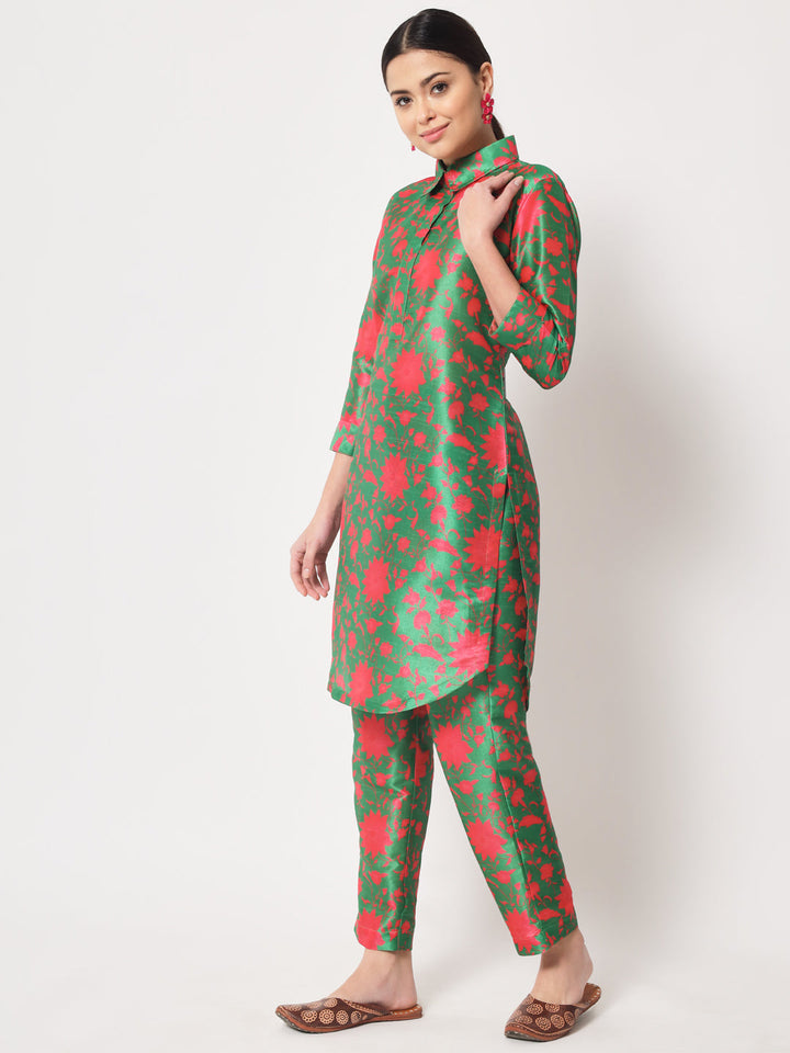 anokherang Combos Green Pink Collared Kurti