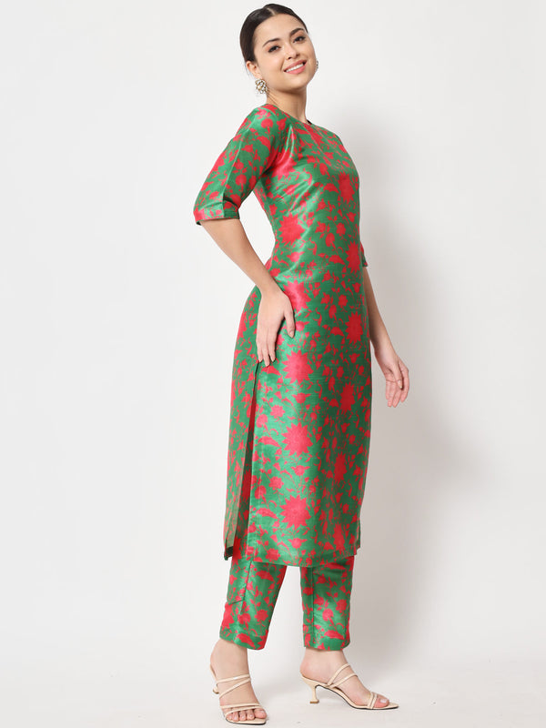 anokherang Combos Green Pink Printed Straight Kurti