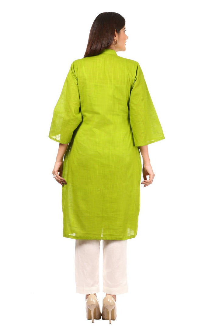 anokherang Combos Green Pintucked Knee-Length Kurti with Straight Pants
