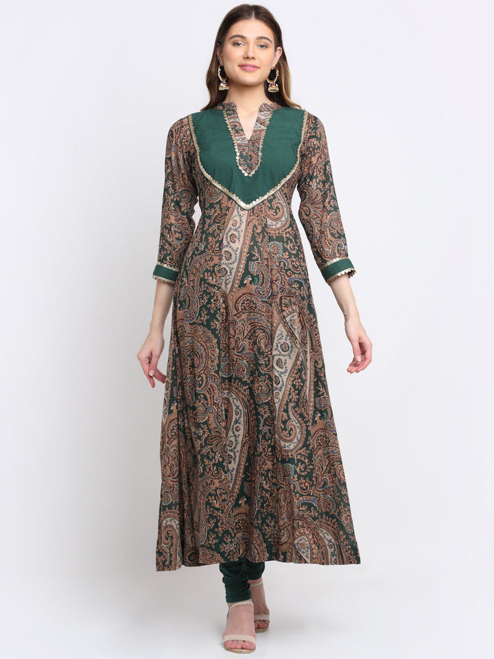 anokherang Combos Green Royal Paisley Anarkali with Churidaar