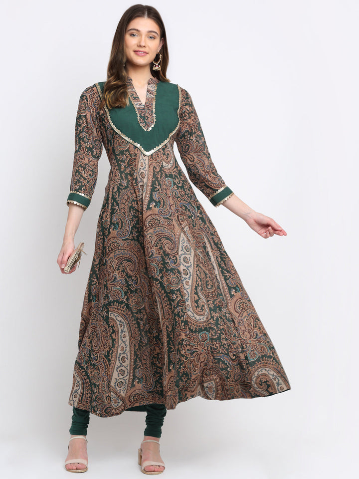 anokherang Combos Green Royal Paisley Anarkali with Churidaar