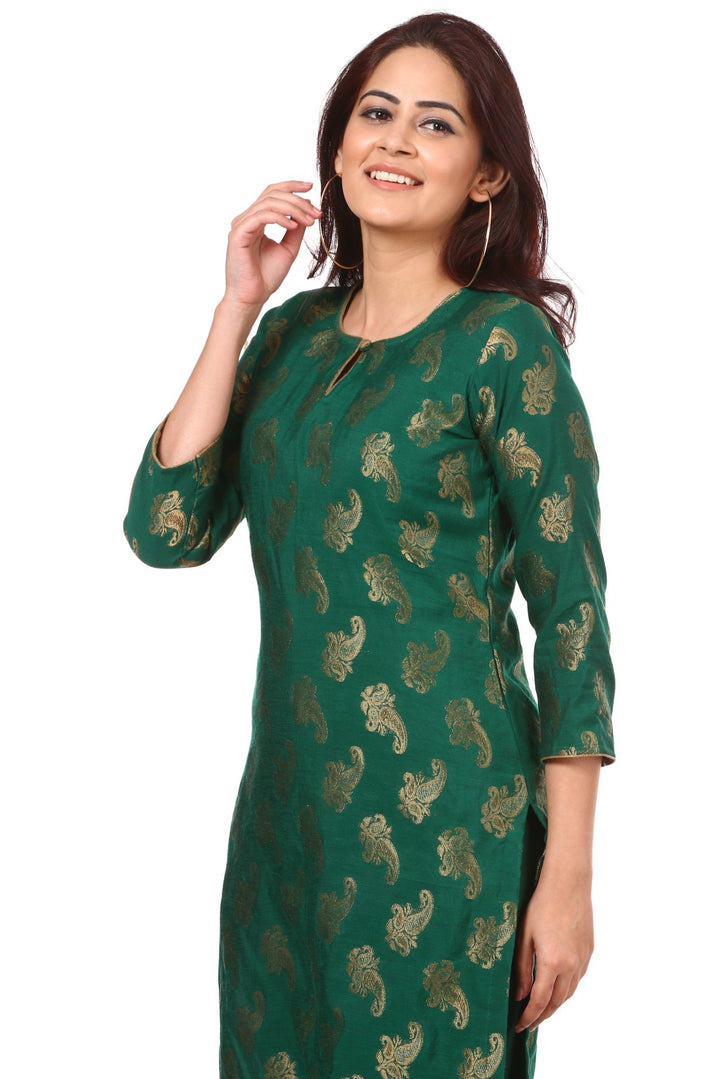 anokherang Combos Green Royal Paisley Kurti with Leggings