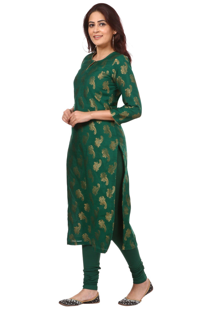 anokherang Combos Green Royal Paisley Kurti with Leggings
