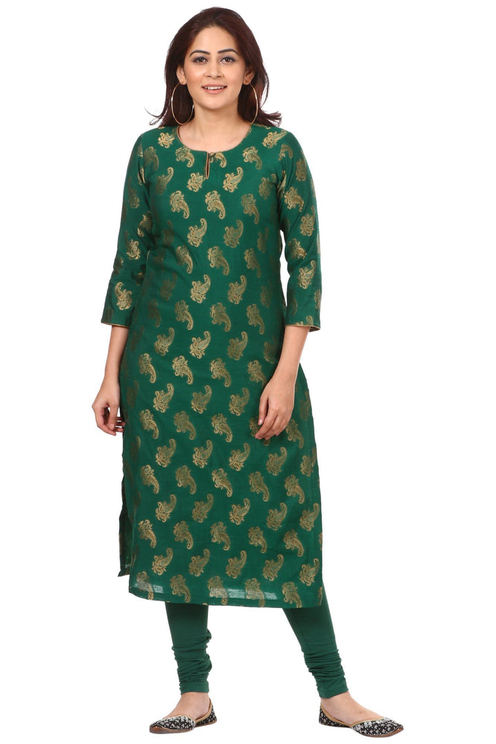 anokherang Combos Green Royal Paisley Kurti with Leggings