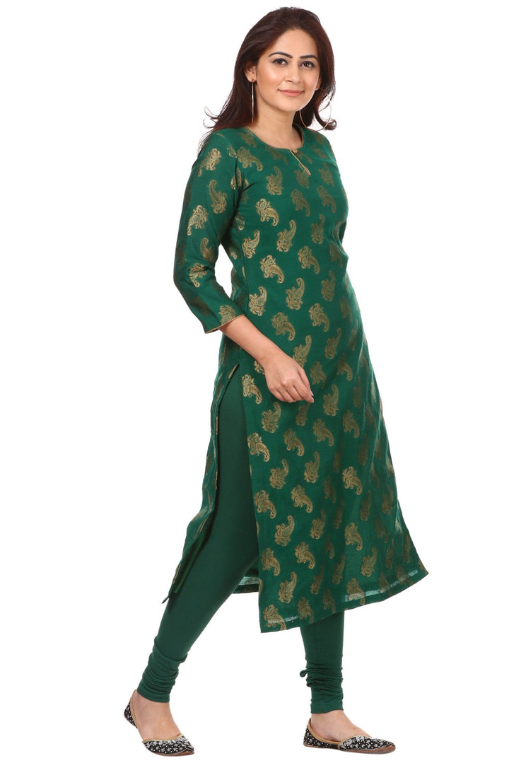 anokherang Combos Green Royal Paisley Kurti with Leggings