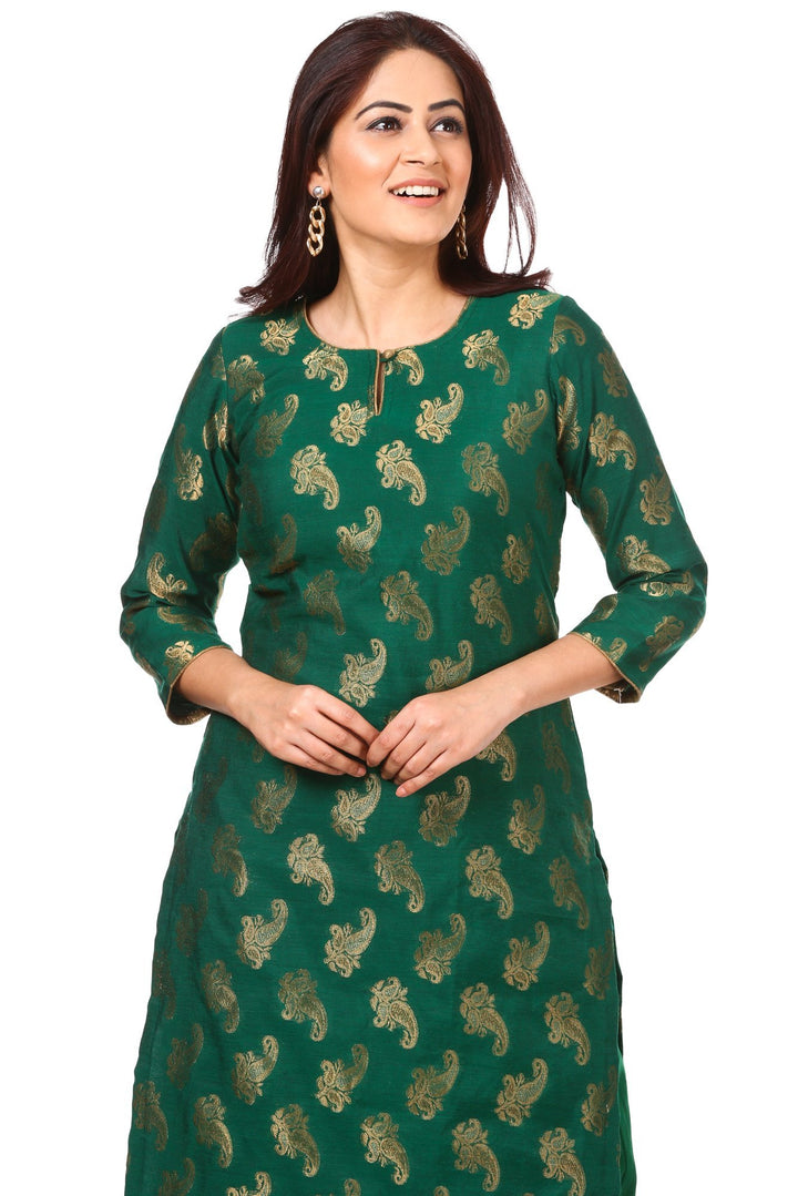 anokherang Combos Green Royal Paisley Kurti with Straight Pants