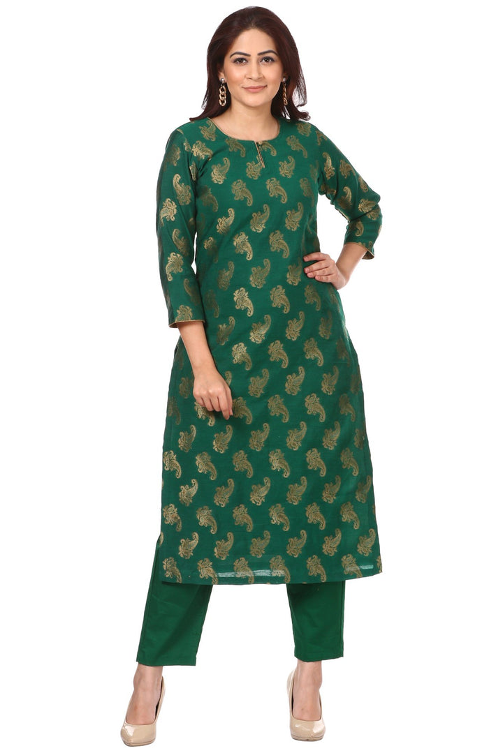anokherang Combos Green Royal Paisley Kurti with Straight Pants