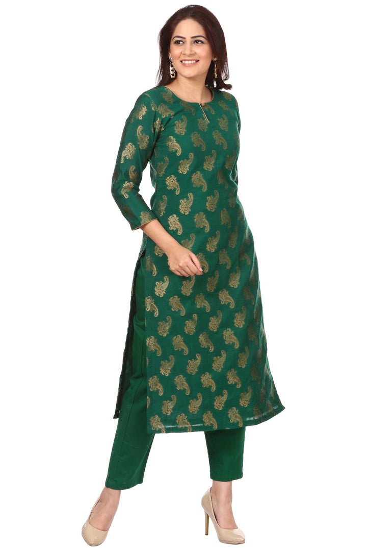 anokherang Combos Green Royal Paisley Kurti with Straight Pants