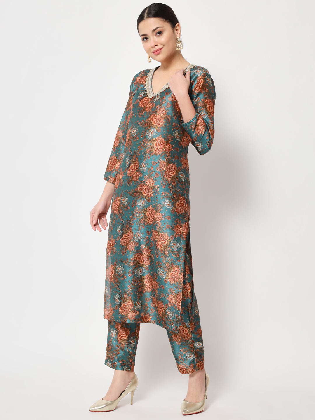 Floral Printed Rayon Cotton Kurti Knee Length With Center Pleat Stylis –  Anushil