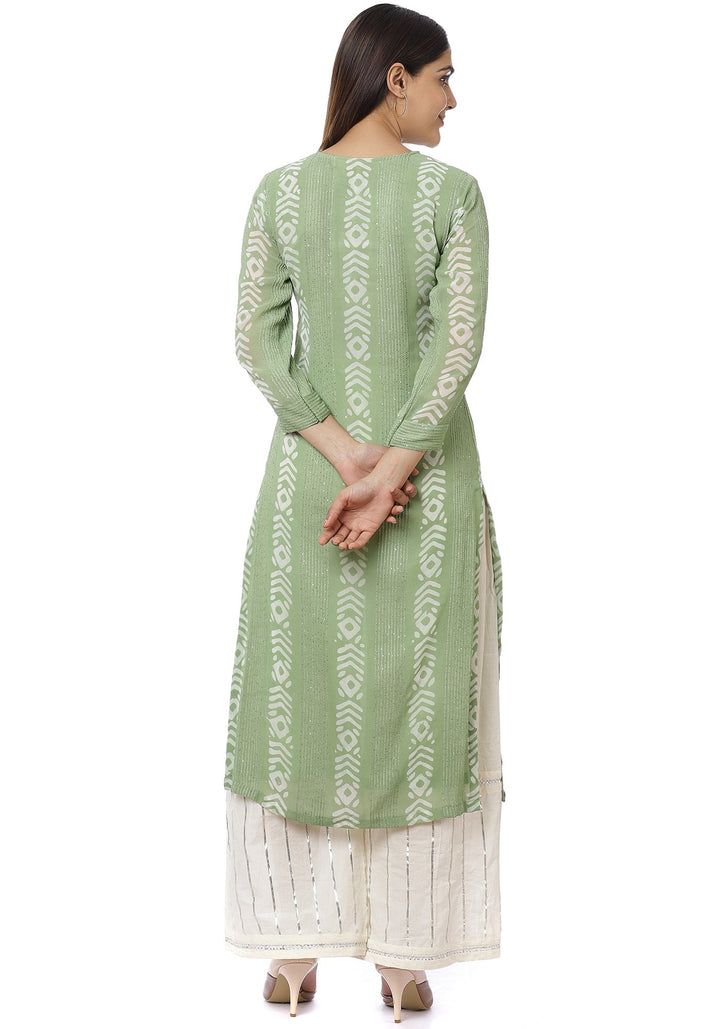 anokherang Combos Green Sequence Lines Kurti with Gota Palazzos