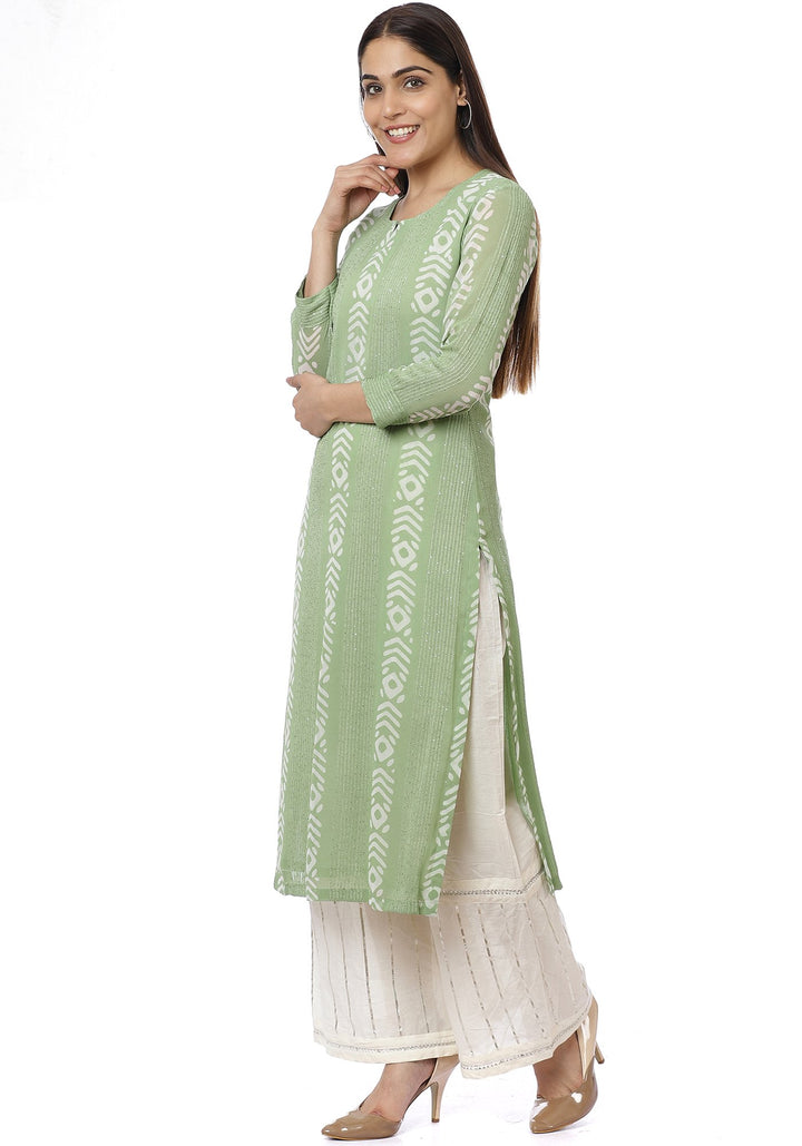 anokherang Combos Green Sequence Lines Kurti with Gota Palazzos