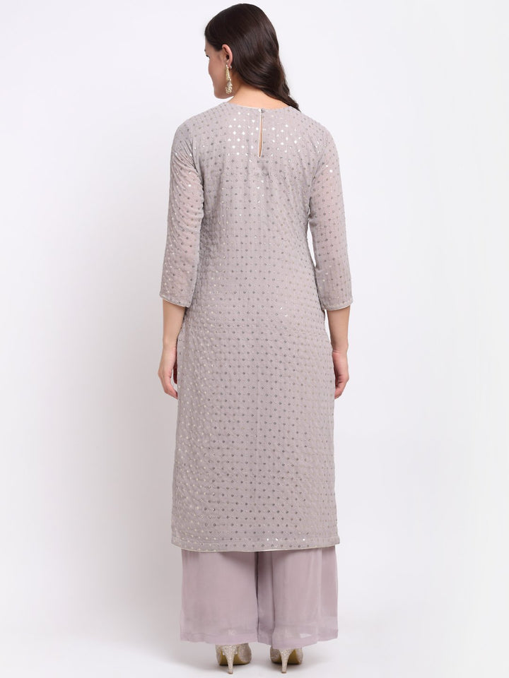 anokherang Combos Grey Sequin Line Straight Kurti with Palazzo