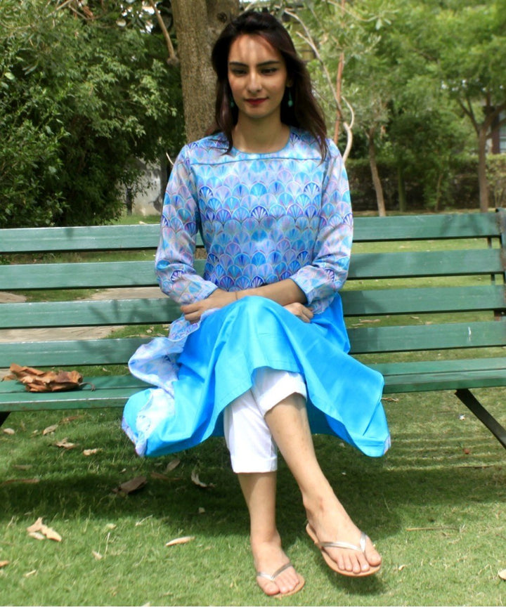 anokherang Combos Groovy Blue asymmetrical Kurti with Straight Pants