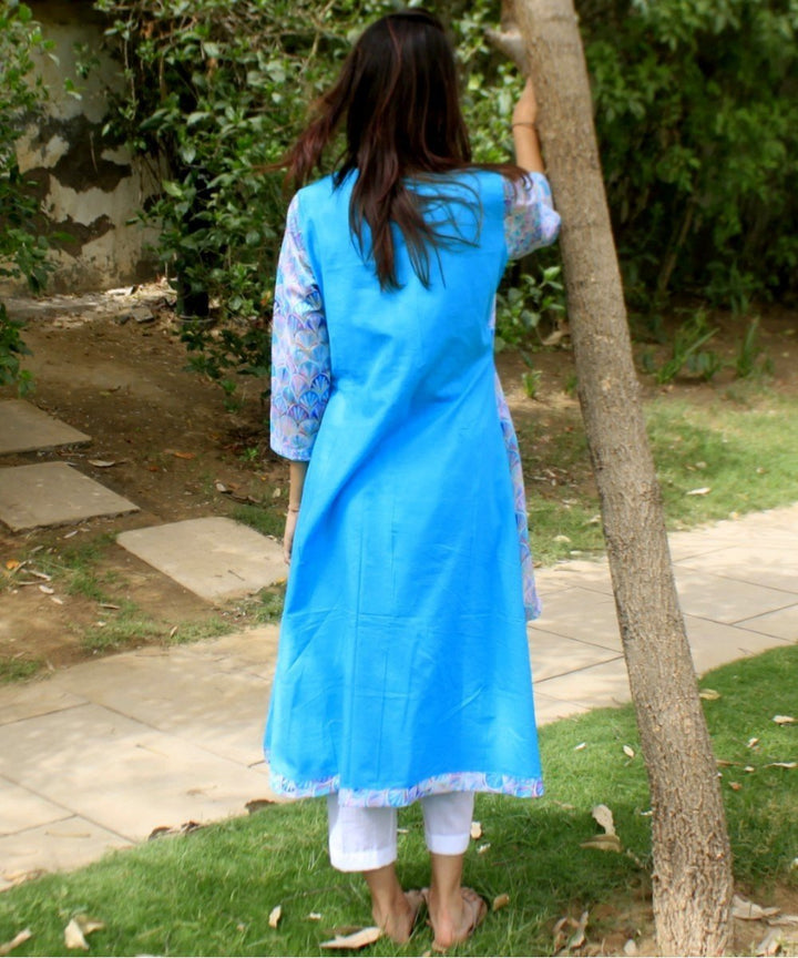 anokherang Combos Groovy Blue asymmetrical Kurti with Straight Pants