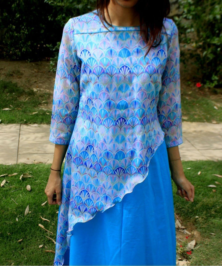 anokherang Combos Groovy Blue asymmetrical Kurti with Straight Pants